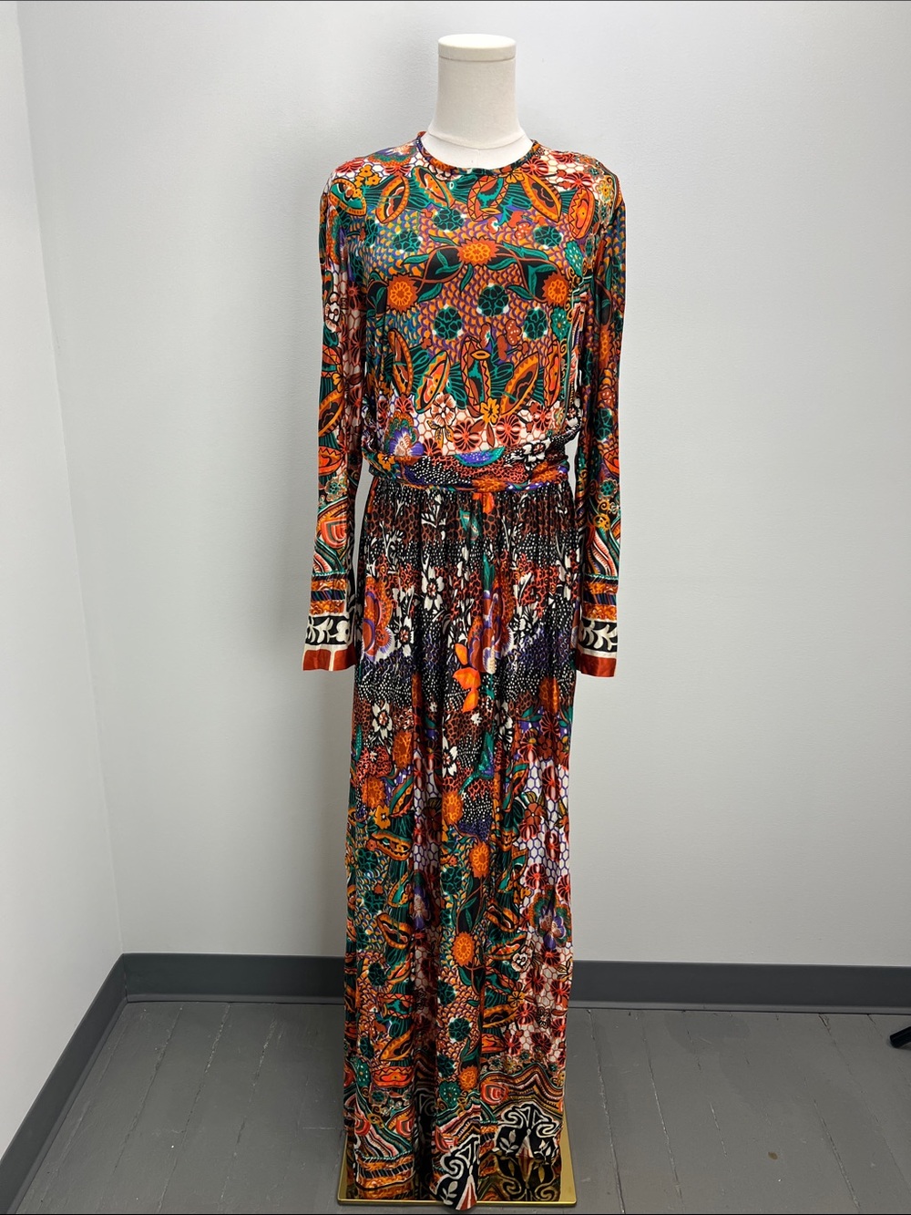 Vintage 1960s Maxi Dress Bold Print Womens Groovy Hippie Festival 60s